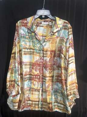 Susan Graver - Printed Charmeuse Button-Front Tunic - Melon & Pink